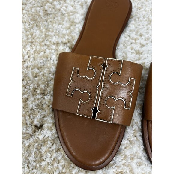 Tory Burch Women's Ines Flat Slide Goat Leather Sandals Brown US 10.5M - Picture 3 of 8